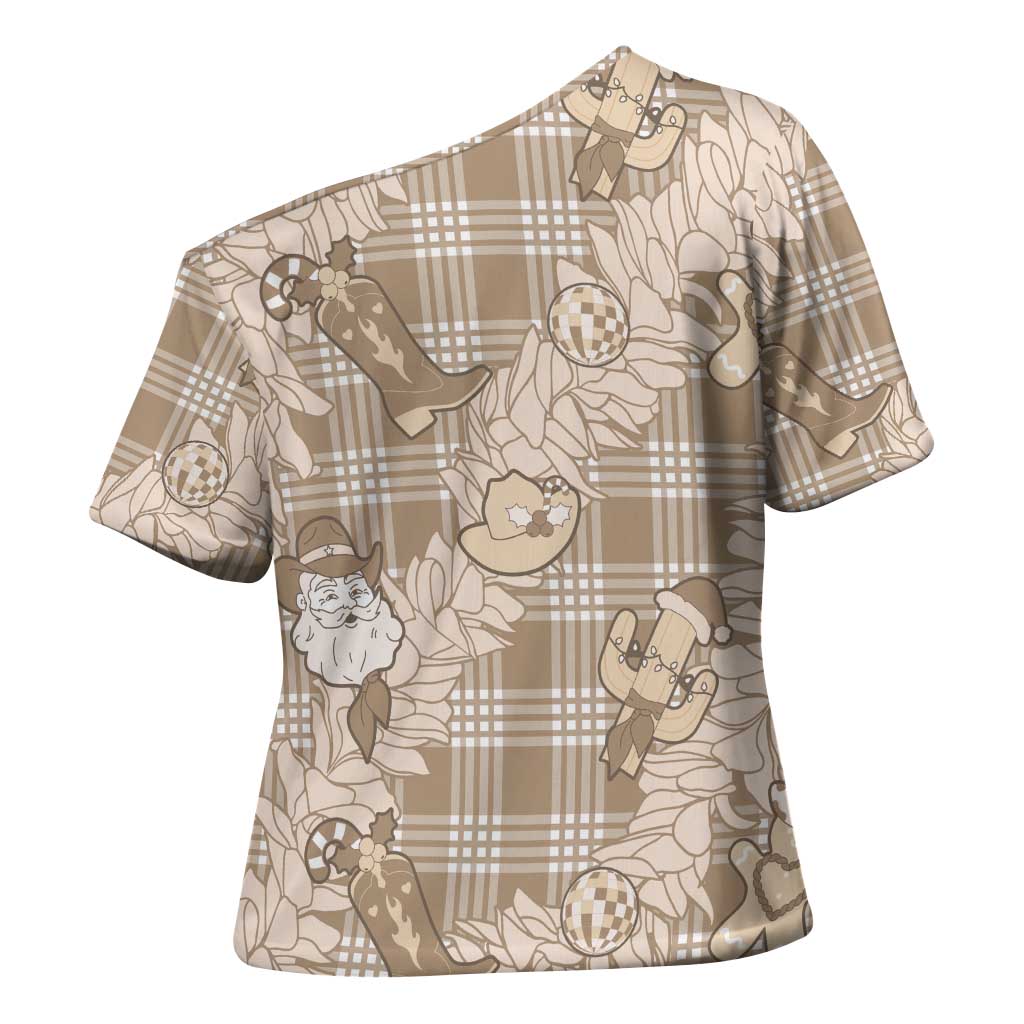 Khaki Palaka Hawaii Cowboy Christmas Cross Shoulder Shirt Paniolo Mix Maile Lei - Polynesian Pride