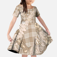 Khaki Palaka Hawaii Cowboy Christmas Family Matching Off The Shoulder Long Sleeve Dress and Hawaiian Shirt Paniolo Mix Maile Lei - Polynesian Pride