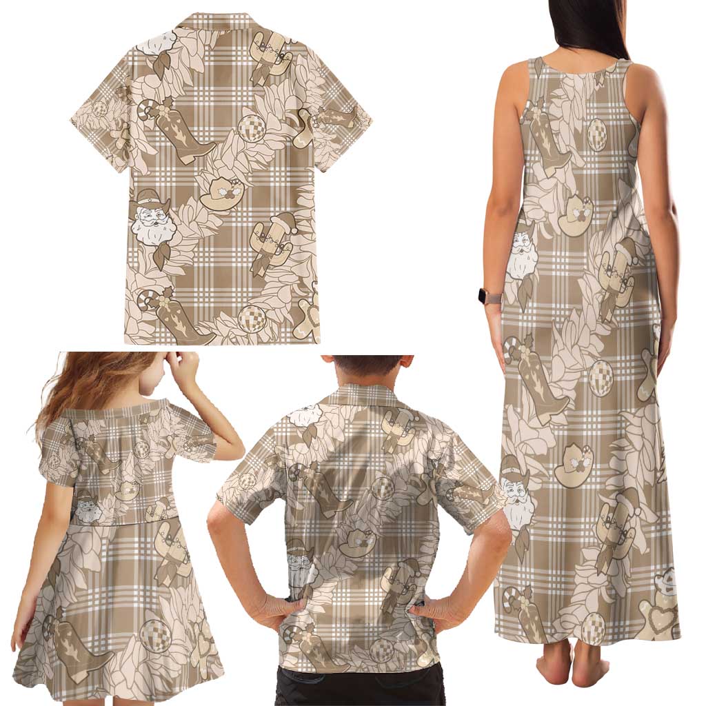 Khaki Palaka Hawaii Cowboy Christmas Family Matching Tank Maxi Dress and Hawaiian Shirt Paniolo Mix Maile Lei - Polynesian Pride