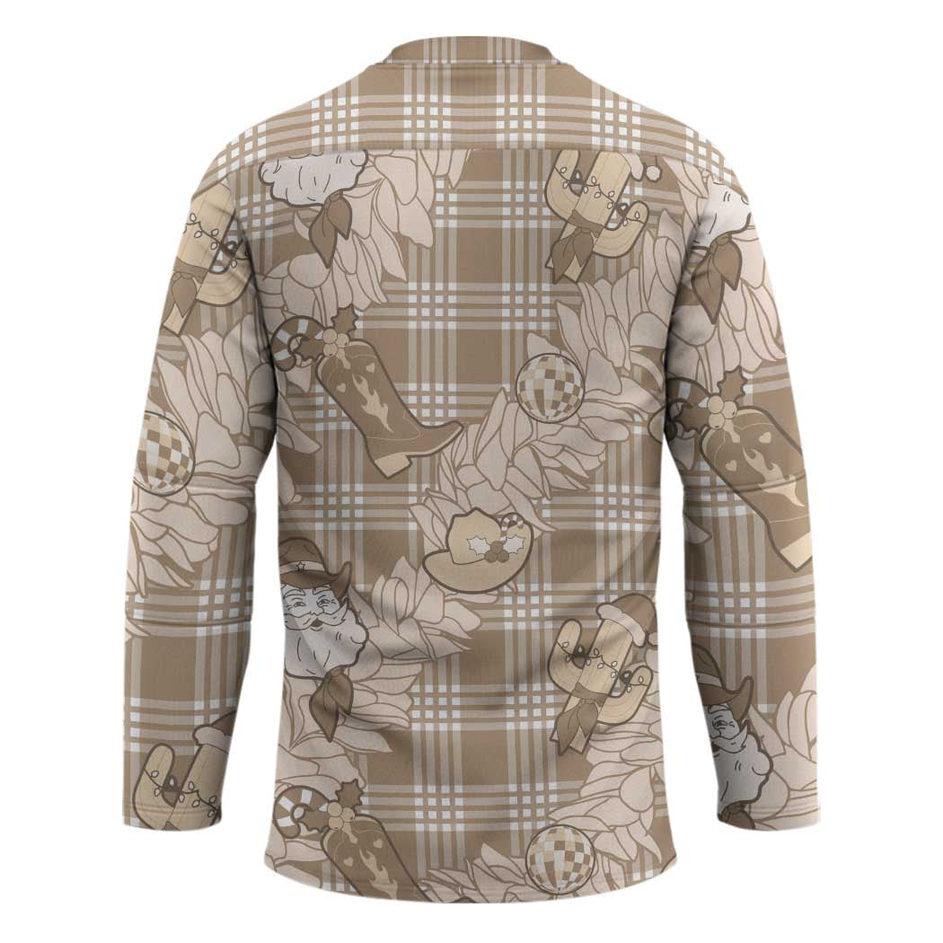 Khaki Palaka Hawaii Cowboy Christmas Hockey Jersey Paniolo Mix Maile Lei - Polynesian Pride
