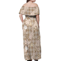 Khaki Palaka Hawaii Cowboy Christmas Off Shoulder Maxi Dress Paniolo Mix Maile Lei - Polynesian Pride