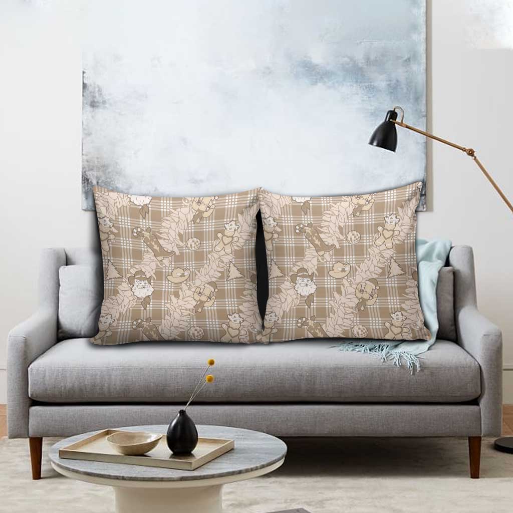 Khaki Palaka Hawaii Cowboy Christmas Pillow Cover Paniolo Mix Maile Lei - Polynesian Pride