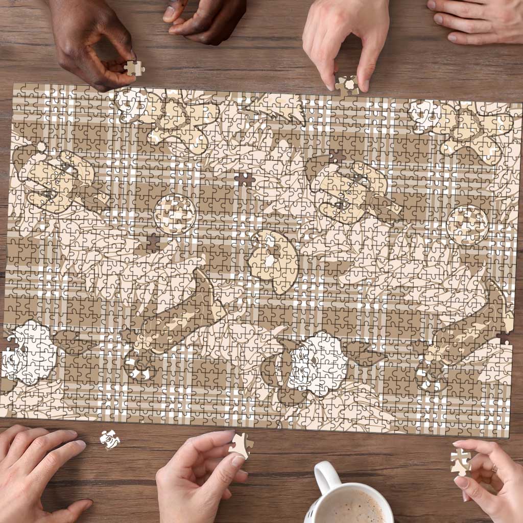 Khaki Palaka Hawaii Cowboy Christmas Puzzle Paniolo Mix Maile Lei - Polynesian Pride