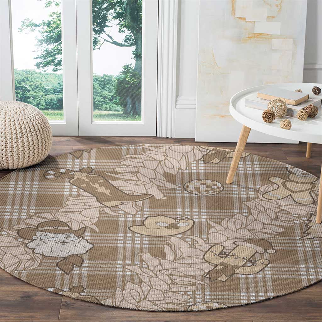 Khaki Palaka Hawaii Cowboy Christmas Round Carpet Paniolo Mix Maile Lei - Polynesian Pride