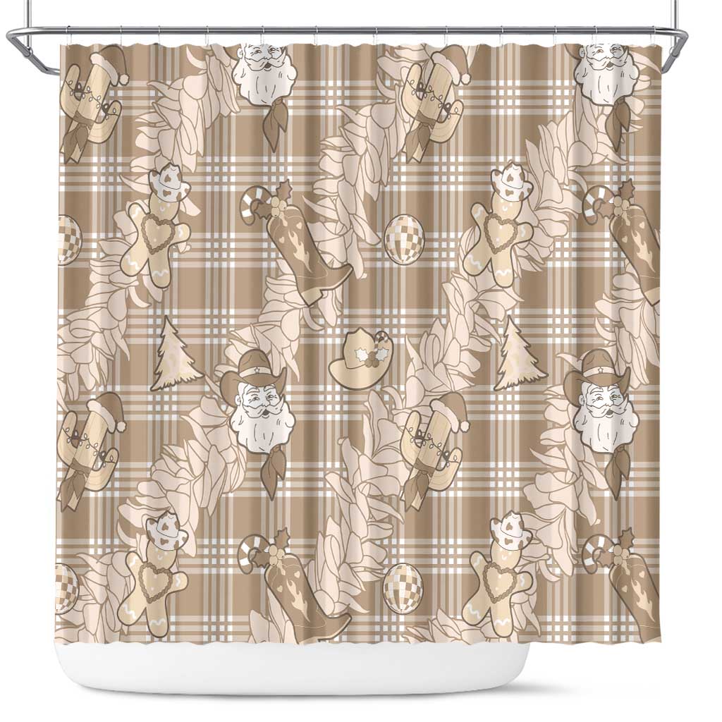Khaki Palaka Hawaii Cowboy Christmas Shower Curtain Paniolo Mix Maile Lei - Polynesian Pride