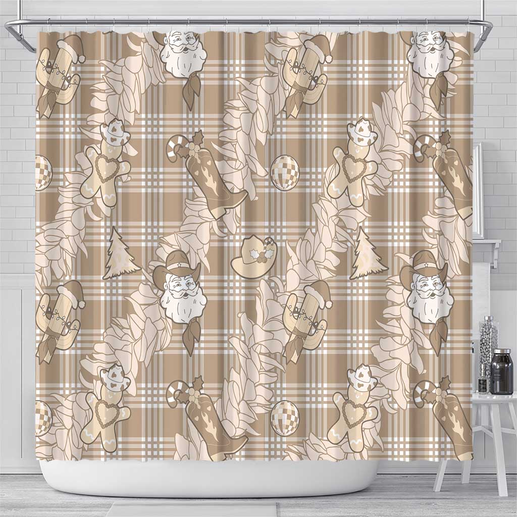 Khaki Palaka Hawaii Cowboy Christmas Shower Curtain Paniolo Mix Maile Lei - Polynesian Pride