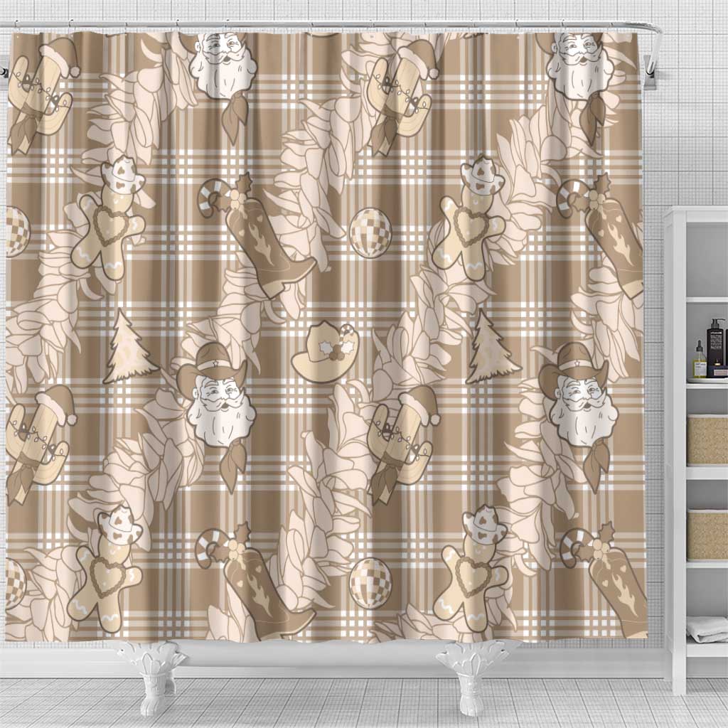 Khaki Palaka Hawaii Cowboy Christmas Shower Curtain Paniolo Mix Maile Lei - Polynesian Pride