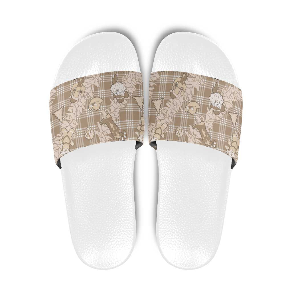 Khaki Palaka Hawaii Cowboy Christmas Slide Sandals Paniolo Mix Maile Lei - Polynesian Pride