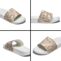 Khaki Palaka Hawaii Cowboy Christmas Slide Sandals Paniolo Mix Maile Lei - Polynesian Pride