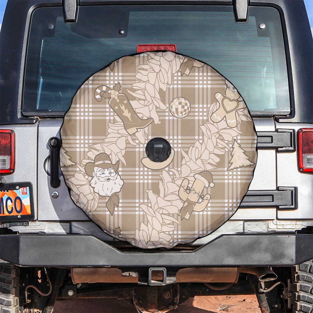 Khaki Palaka Hawaii Cowboy Christmas Spare Tire Cover Paniolo Mix Maile Lei - Polynesian Pride