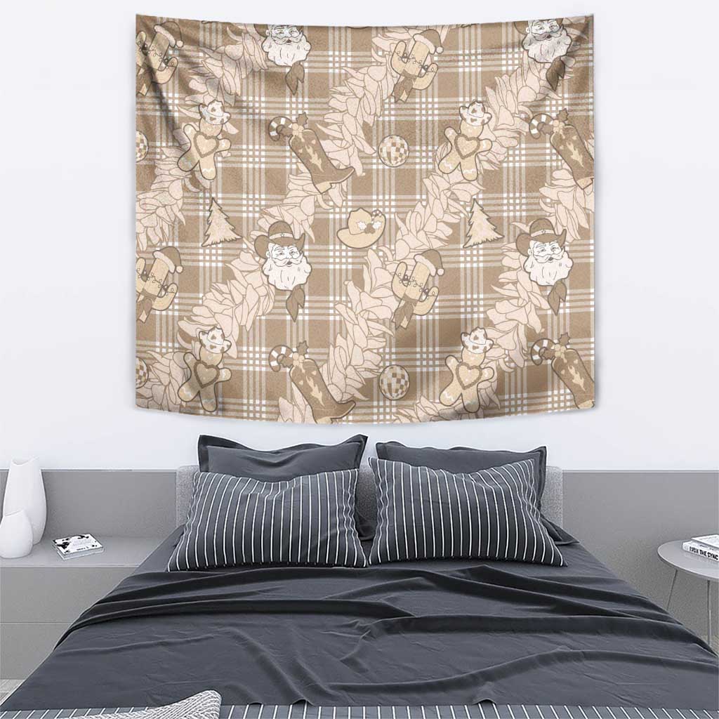 Khaki Palaka Hawaii Cowboy Christmas Tapestry Paniolo Mix Maile Lei - Polynesian Pride