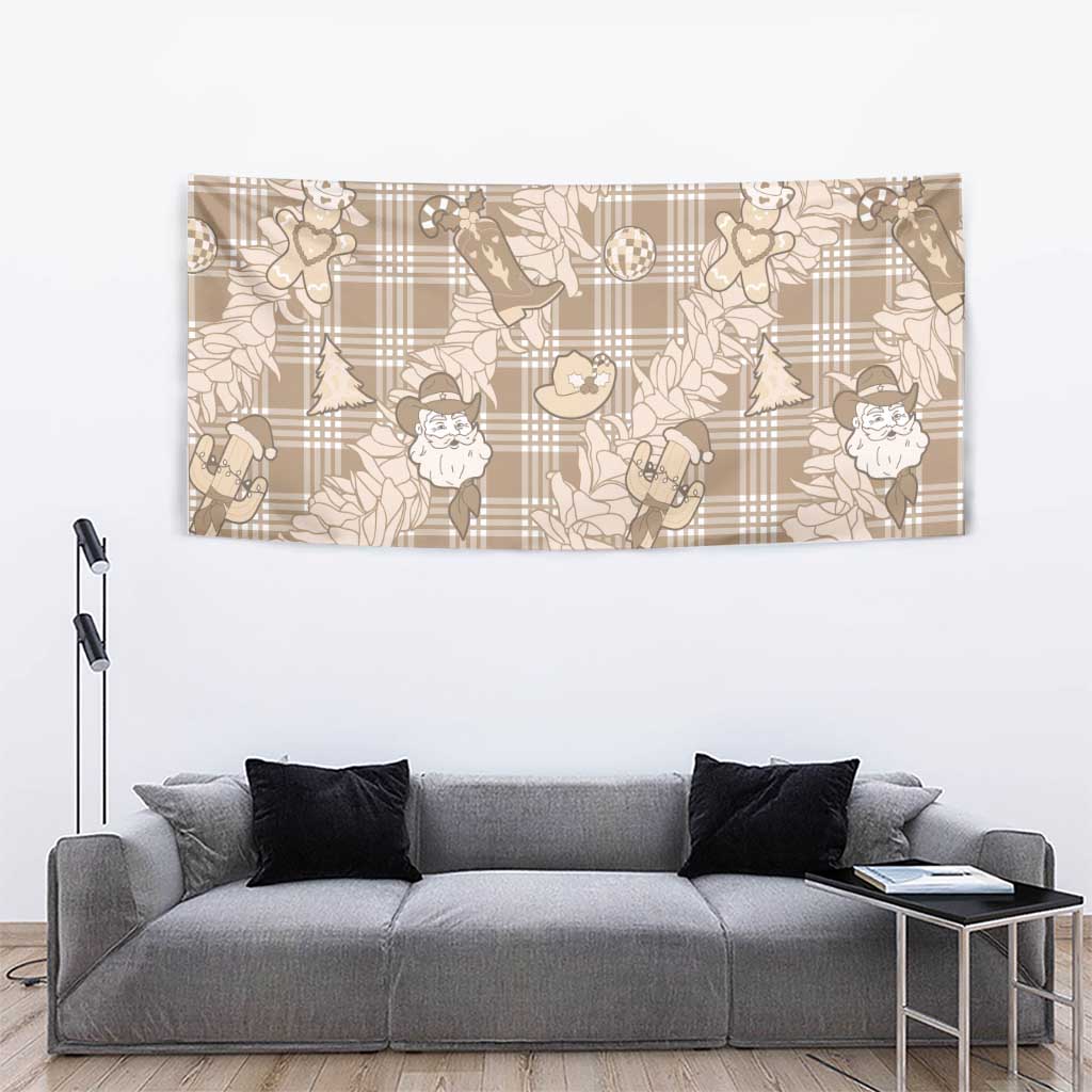 Khaki Palaka Hawaii Cowboy Christmas Tapestry Paniolo Mix Maile Lei - Polynesian Pride