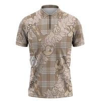 Khaki Palaka Hawaii Cowboy Christmas Zipper Polo Shirt Paniolo Mix Maile Lei - Polynesian Pride