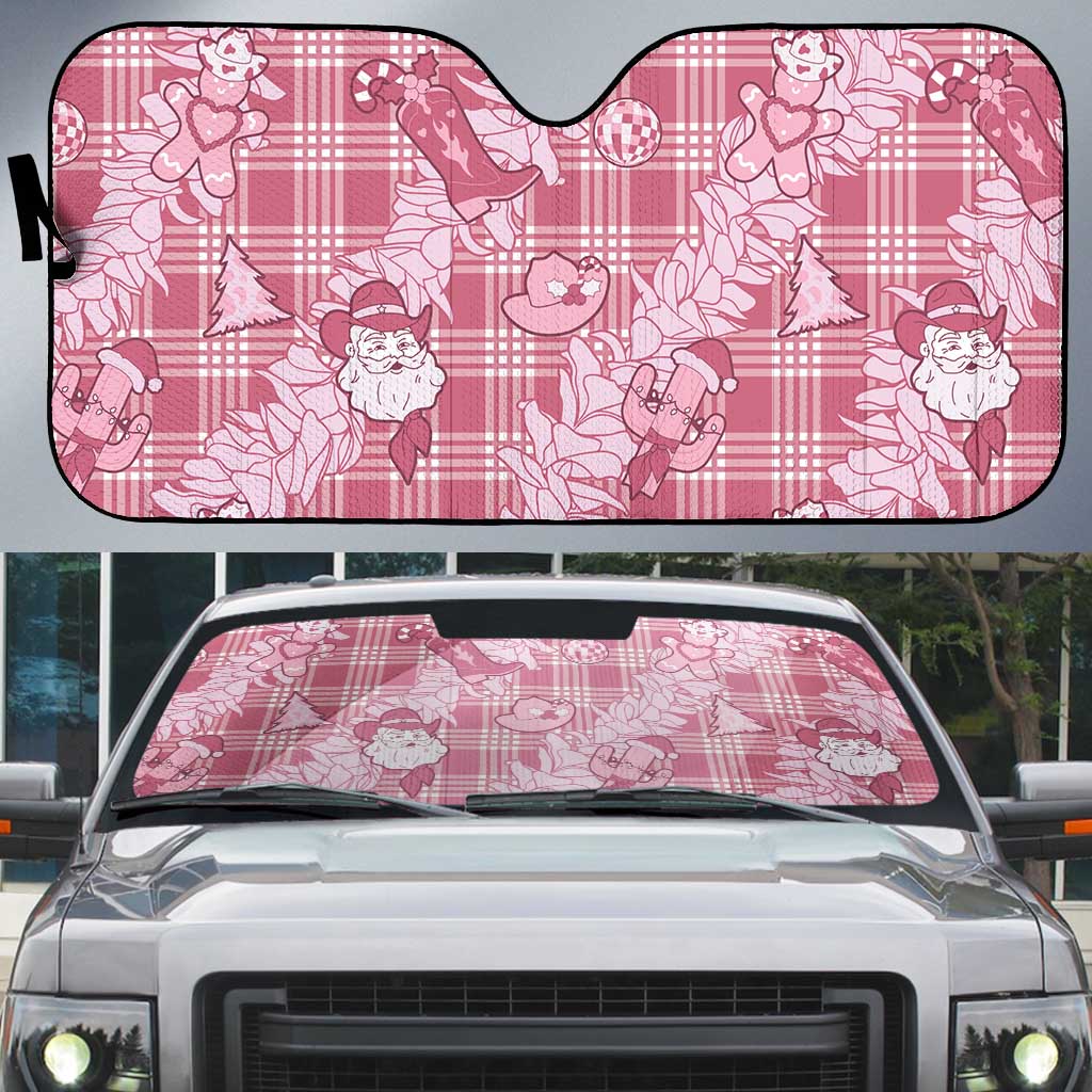 Pink Palaka Hawaii Cowboy Christmas Auto Sun Shade Paniolo Mix Maile Lei - Polynesian Pride
