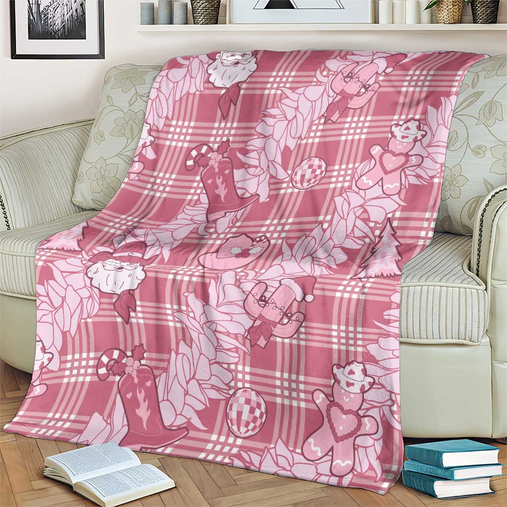 Pink Palaka Hawaii Cowboy Christmas Blanket Paniolo Mix Maile Lei - Polynesian Pride