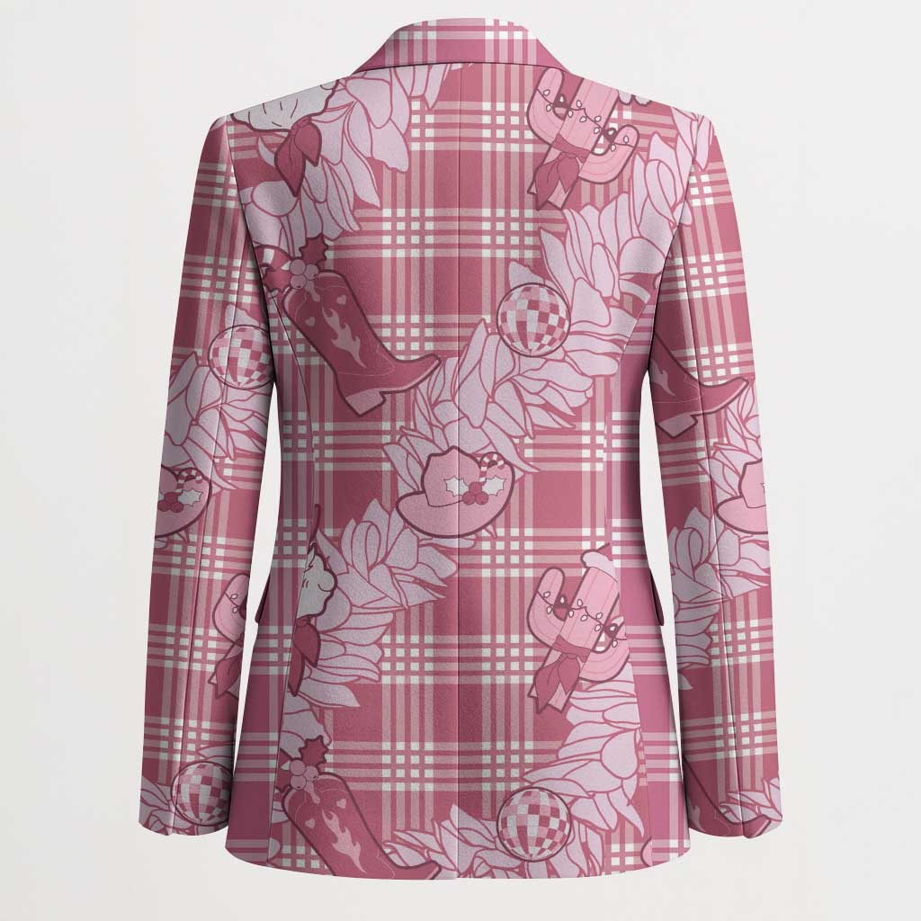 Pink Palaka Hawaii Cowboy Christmas Blazer Paniolo Mix Maile Lei - Polynesian Pride
