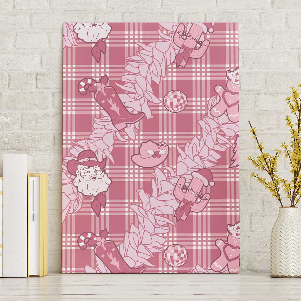 Pink Palaka Hawaii Cowboy Christmas Canvas Wall Art Paniolo Mix Maile Lei - Polynesian Pride