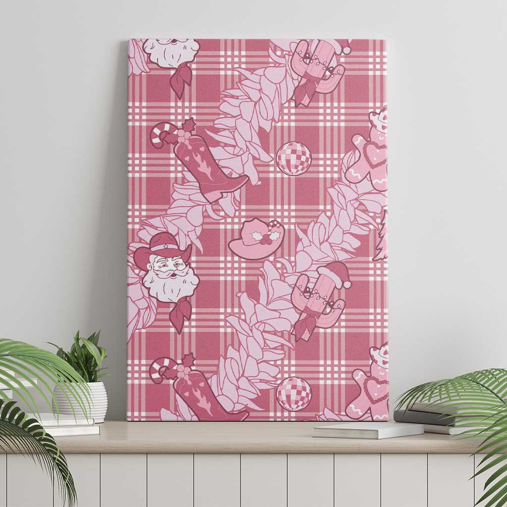 Pink Palaka Hawaii Cowboy Christmas Canvas Wall Art Paniolo Mix Maile Lei - Polynesian Pride