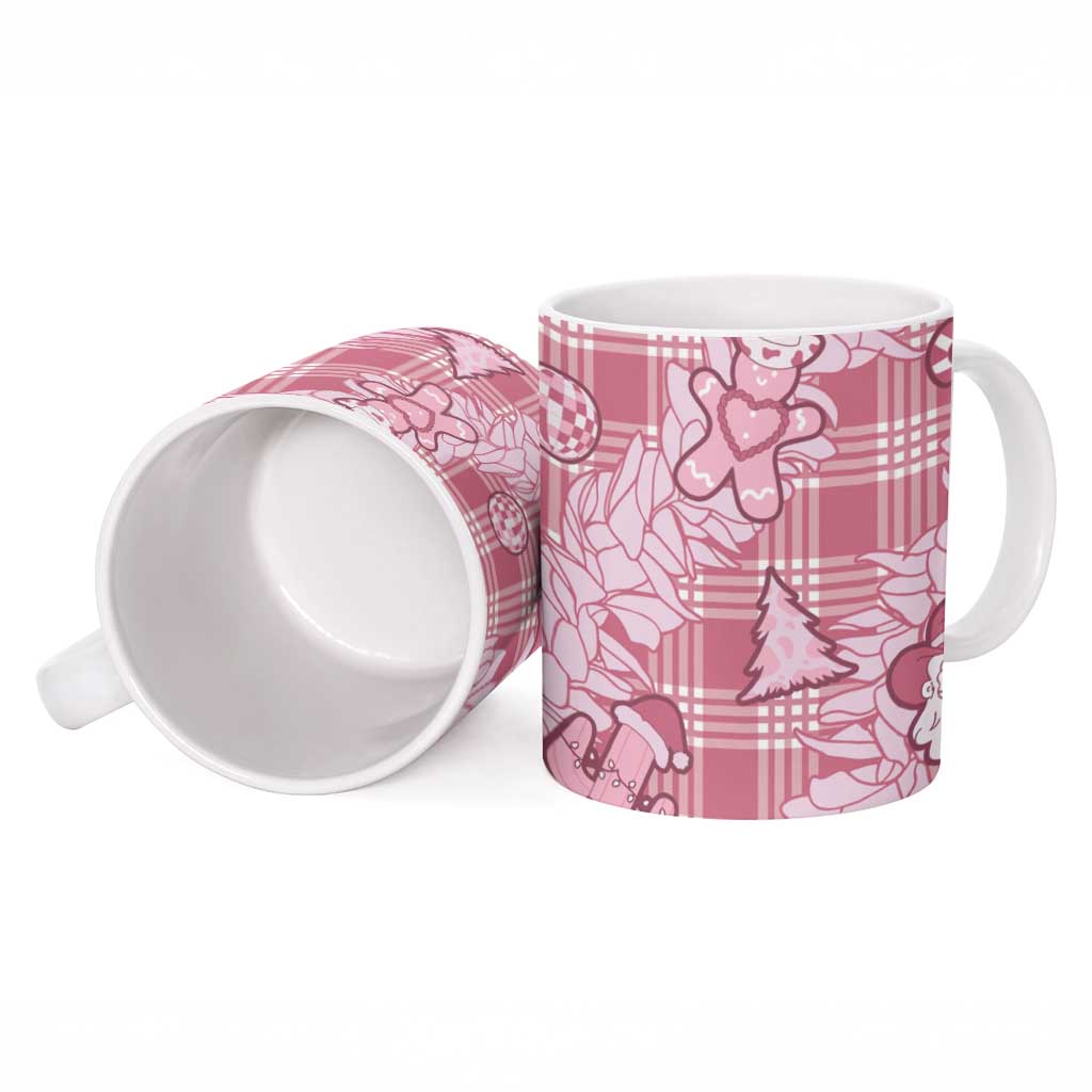 Pink Palaka Hawaii Cowboy Christmas Ceramic Mug Paniolo Mix Maile Lei - Polynesian Pride