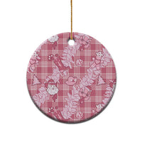 Pink Palaka Hawaii Cowboy Christmas Ceramic Ornament Paniolo Mix Maile Lei - Polynesian Pride