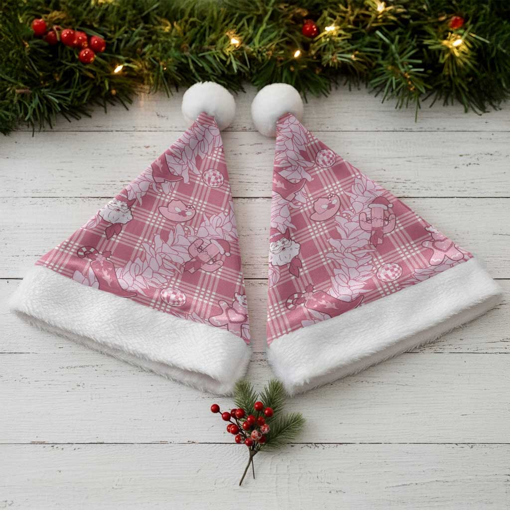 Pink Palaka Hawaii Cowboy Christmas Santa Hat Paniolo Mix Maile Lei - Polynesian Pride