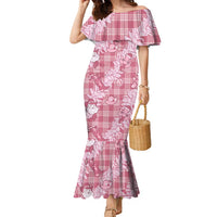 Pink Palaka Hawaii Cowboy Christmas Family Matching Mermaid Dress and Hawaiian Shirt Paniolo Mix Maile Lei - Polynesian Pride