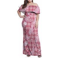 Pink Palaka Hawaii Cowboy Christmas Family Matching Off Shoulder Maxi Dress and Hawaiian Shirt Paniolo Mix Maile Lei - Polynesian Pride