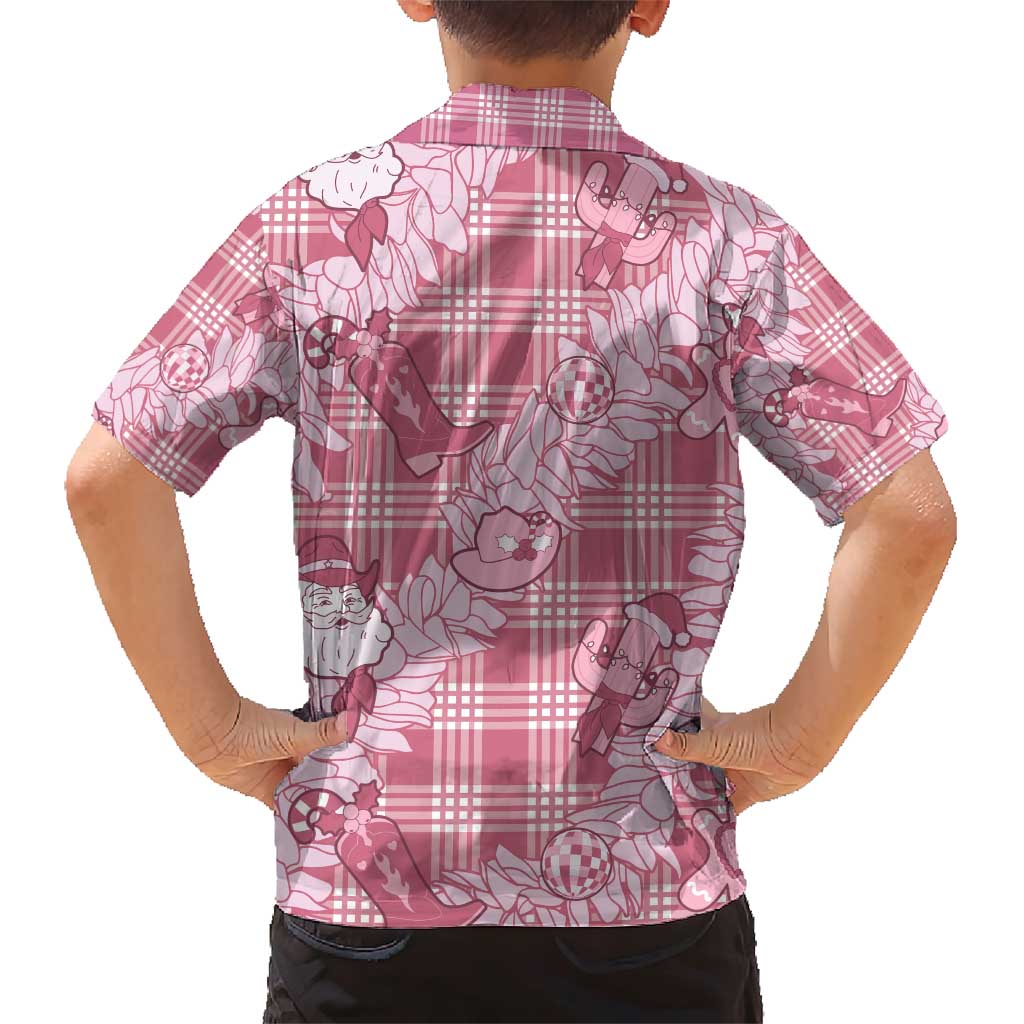 Pink Palaka Hawaii Cowboy Christmas Family Matching Short Sleeve Bodycon Dress and Hawaiian Shirt Paniolo Mix Maile Lei LT7 - Polynesian Pride