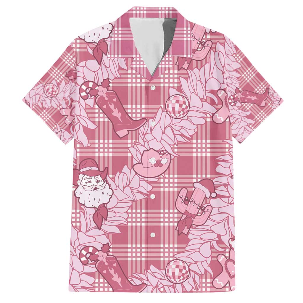 Pink Palaka Hawaii Cowboy Christmas Family Matching Short Sleeve Bodycon Dress and Hawaiian Shirt Paniolo Mix Maile Lei LT7 Dad's Shirt - Short Sleeve Pink - Polynesian Pride