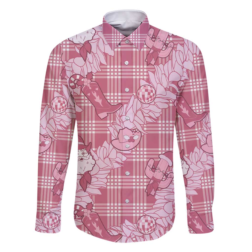 Pink Palaka Hawaii Cowboy Christmas Family Matching Short Sleeve Bodycon Dress and Hawaiian Shirt Paniolo Mix Maile Lei LT7 Dad's Shirt - Long Sleeve Pink - Polynesian Pride