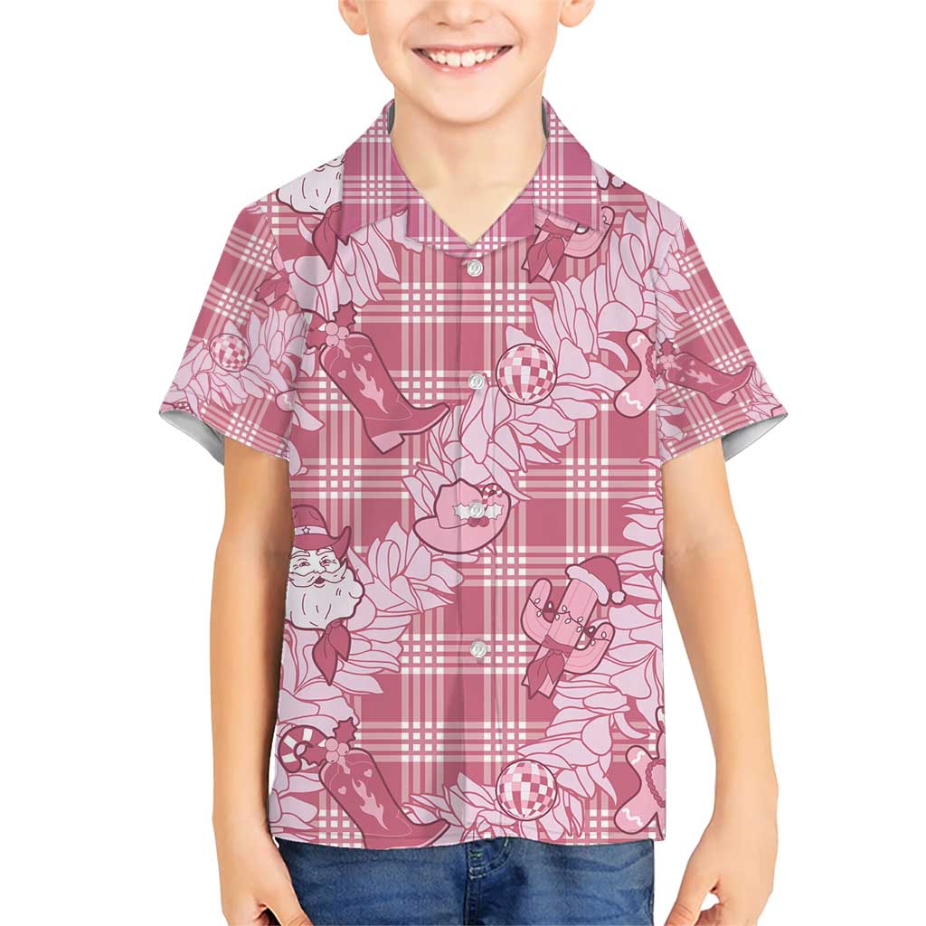 Pink Palaka Hawaii Cowboy Christmas Family Matching Short Sleeve Bodycon Dress and Hawaiian Shirt Paniolo Mix Maile Lei LT7 Son's Shirt Pink - Polynesian Pride