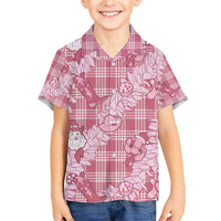 Pink Palaka Hawaii Cowboy Christmas Family Matching Short Sleeve Bodycon Dress and Hawaiian Shirt Paniolo Mix Maile Lei LT7 Son's Shirt Pink - Polynesian Pride