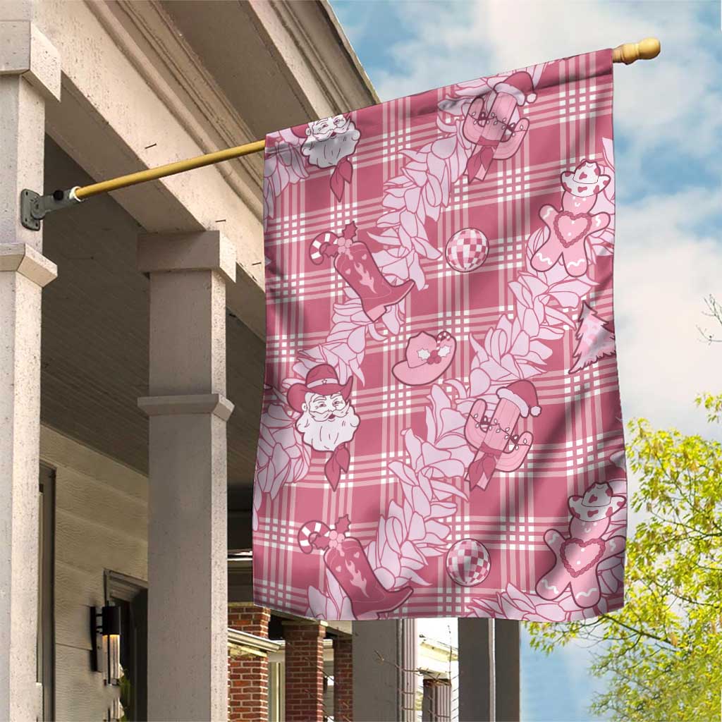 Pink Palaka Hawaii Cowboy Christmas Garden Flag Paniolo Mix Maile Lei - Polynesian Pride