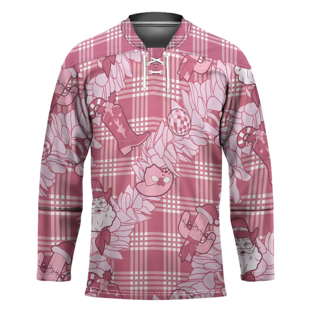 Pink Palaka Hawaii Cowboy Christmas Hockey Jersey Paniolo Mix Maile Lei - Polynesian Pride