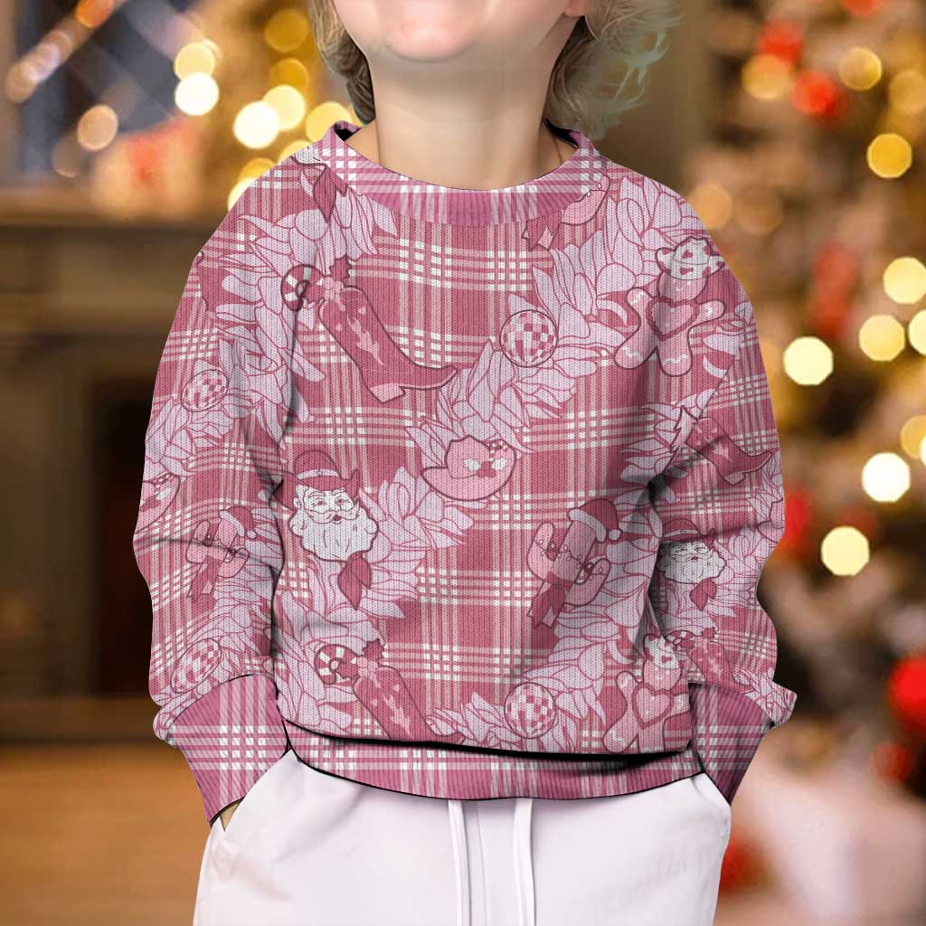 Pink Palaka Hawaii Cowboy Christmas Kid Ugly Christmas Sweater Paniolo Mix Maile Lei - Polynesian Pride
