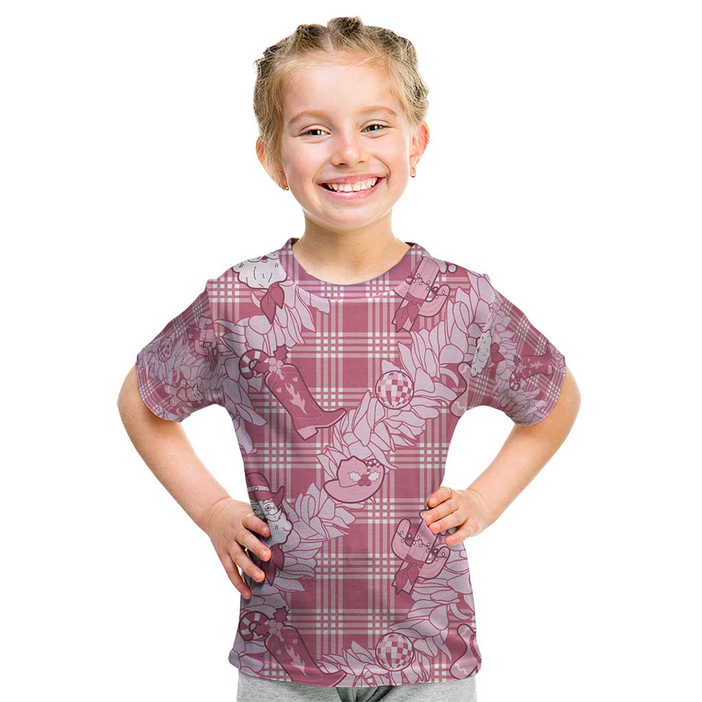 Pink Palaka Hawaii Cowboy Christmas Kid T Shirt Paniolo Mix Maile Lei - Polynesian Pride