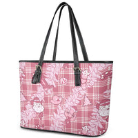 Pink Palaka Hawaii Cowboy Christmas Leather Tote Bag Paniolo Mix Maile Lei - Polynesian Pride