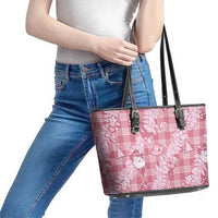 Pink Palaka Hawaii Cowboy Christmas Leather Tote Bag Paniolo Mix Maile Lei - Polynesian Pride