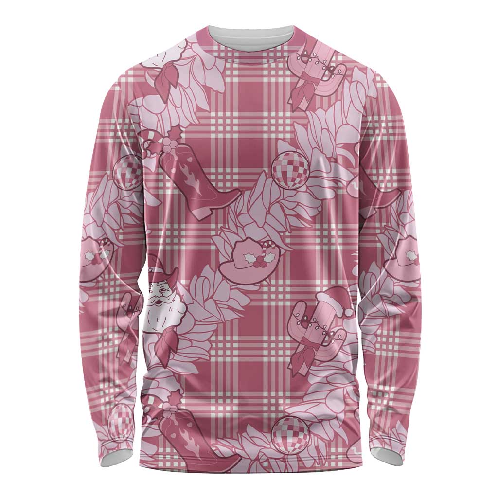 Pink Palaka Hawaii Cowboy Christmas Long Sleeve Shirt Paniolo Mix Maile Lei - Polynesian Pride