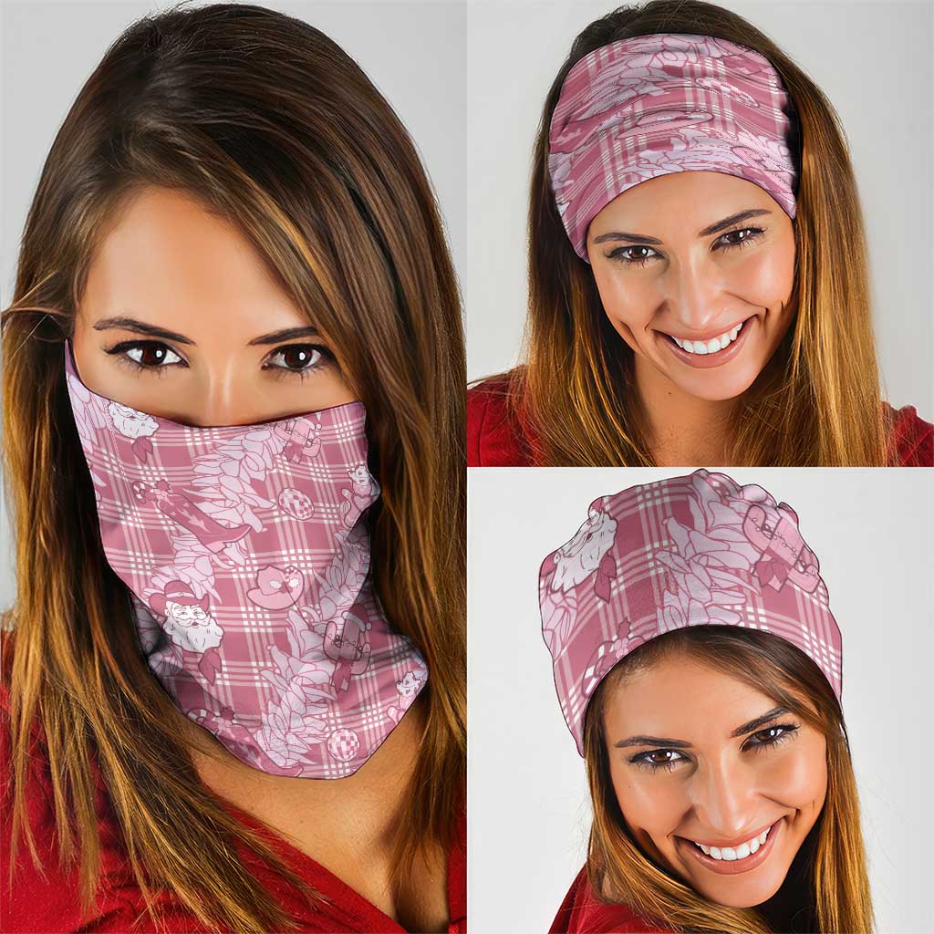Pink Palaka Hawaii Cowboy Christmas Neck Gaiter Paniolo Mix Maile Lei - Polynesian Pride