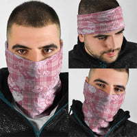 Pink Palaka Hawaii Cowboy Christmas Neck Gaiter Paniolo Mix Maile Lei - Polynesian Pride