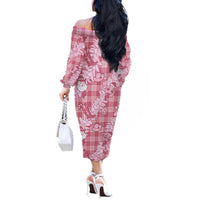 Pink Palaka Hawaii Cowboy Christmas Off The Shoulder Long Sleeve Dress Paniolo Mix Maile Lei - Polynesian Pride