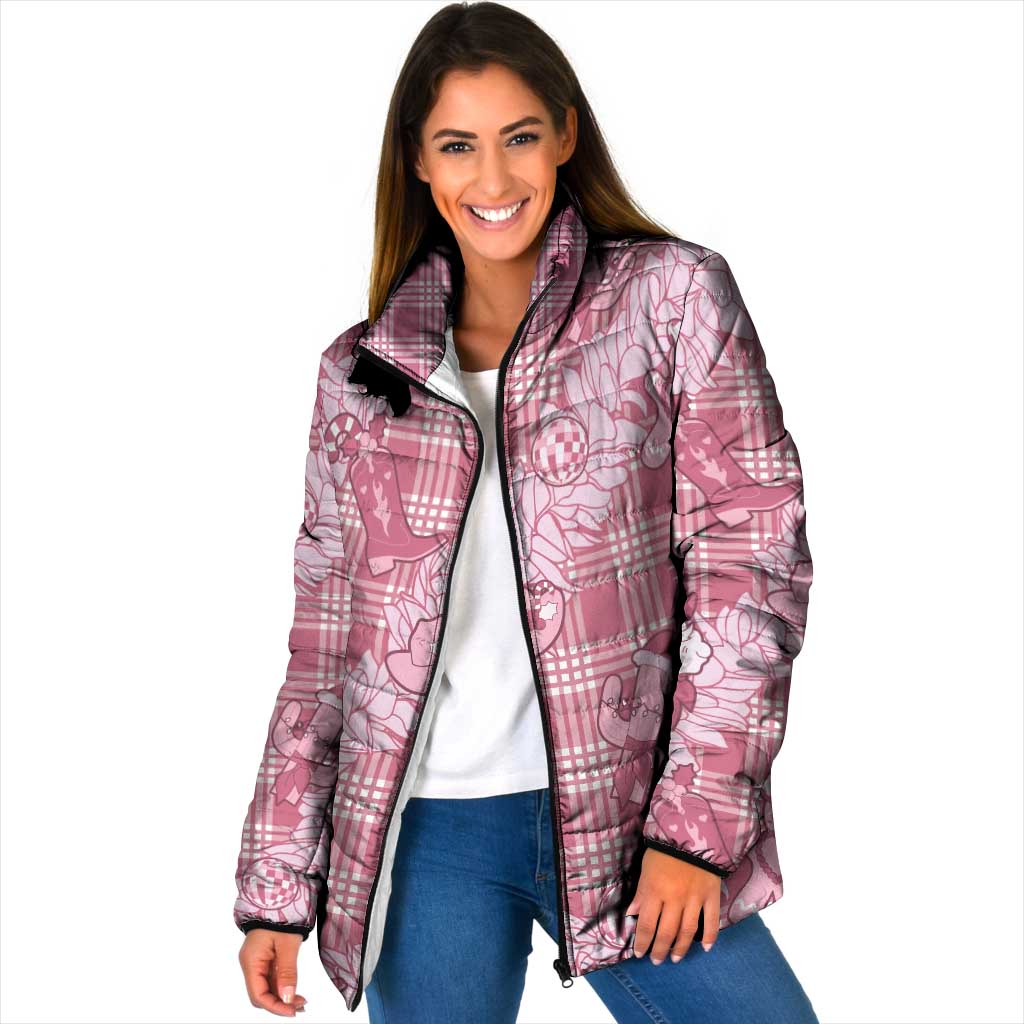 Pink Palaka Hawaii Cowboy Christmas Padded Jacket Paniolo Mix Maile Lei - Polynesian Pride