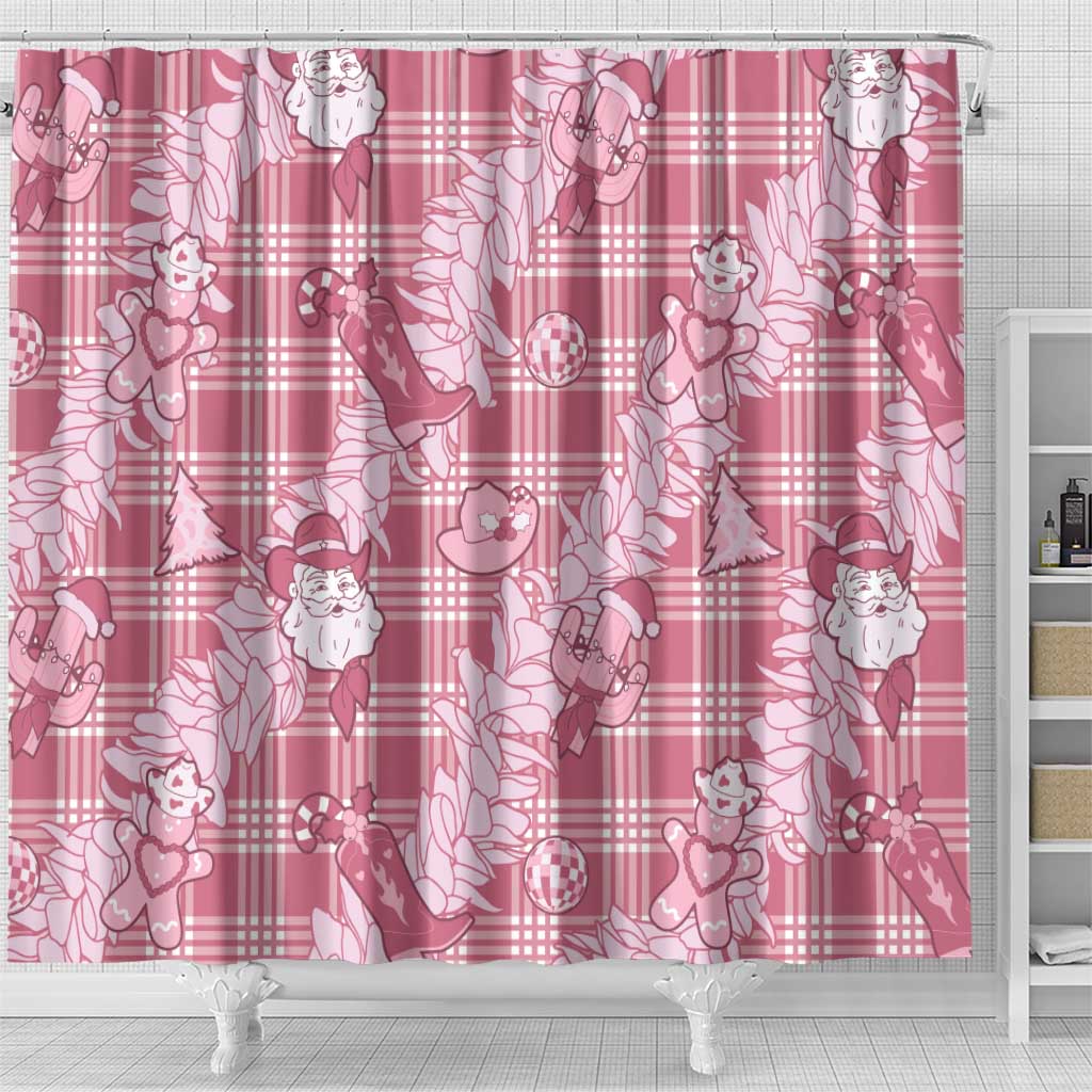 Pink Palaka Hawaii Cowboy Christmas Shower Curtain Paniolo Mix Maile Lei - Polynesian Pride