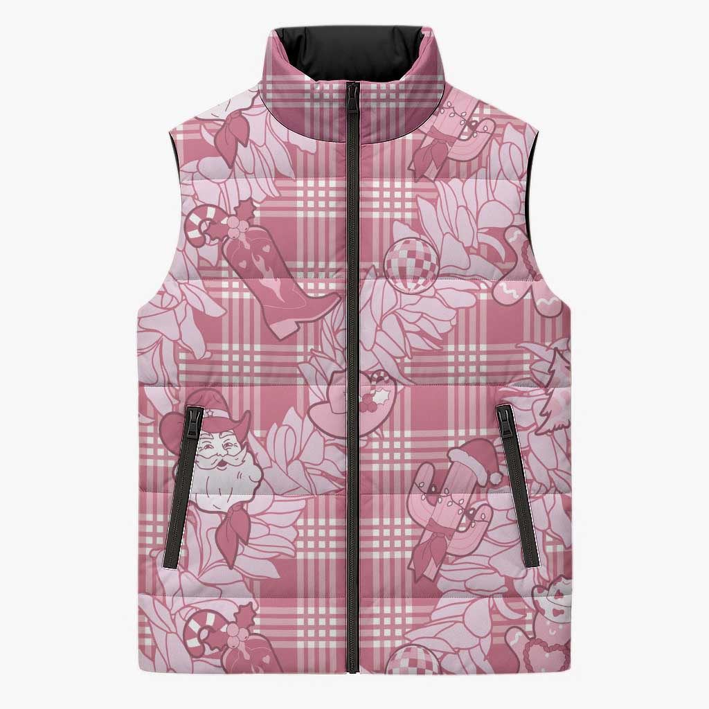 Pink Palaka Hawaii Cowboy Christmas Sleeveless Puffer Jacket Paniolo Mix Maile Lei - Polynesian Pride