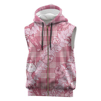 Pink Palaka Hawaii Cowboy Christmas Sleeveless Zip Hoodie Paniolo Mix Maile Lei - Polynesian Pride