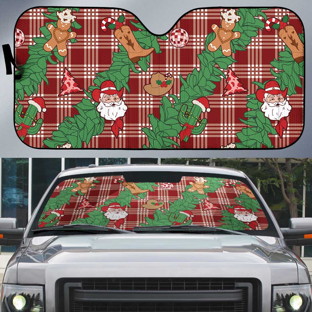 Red Palaka Hawaii Cowboy Christmas Auto Sun Shade Paniolo Mix Maile Lei - Polynesian Pride