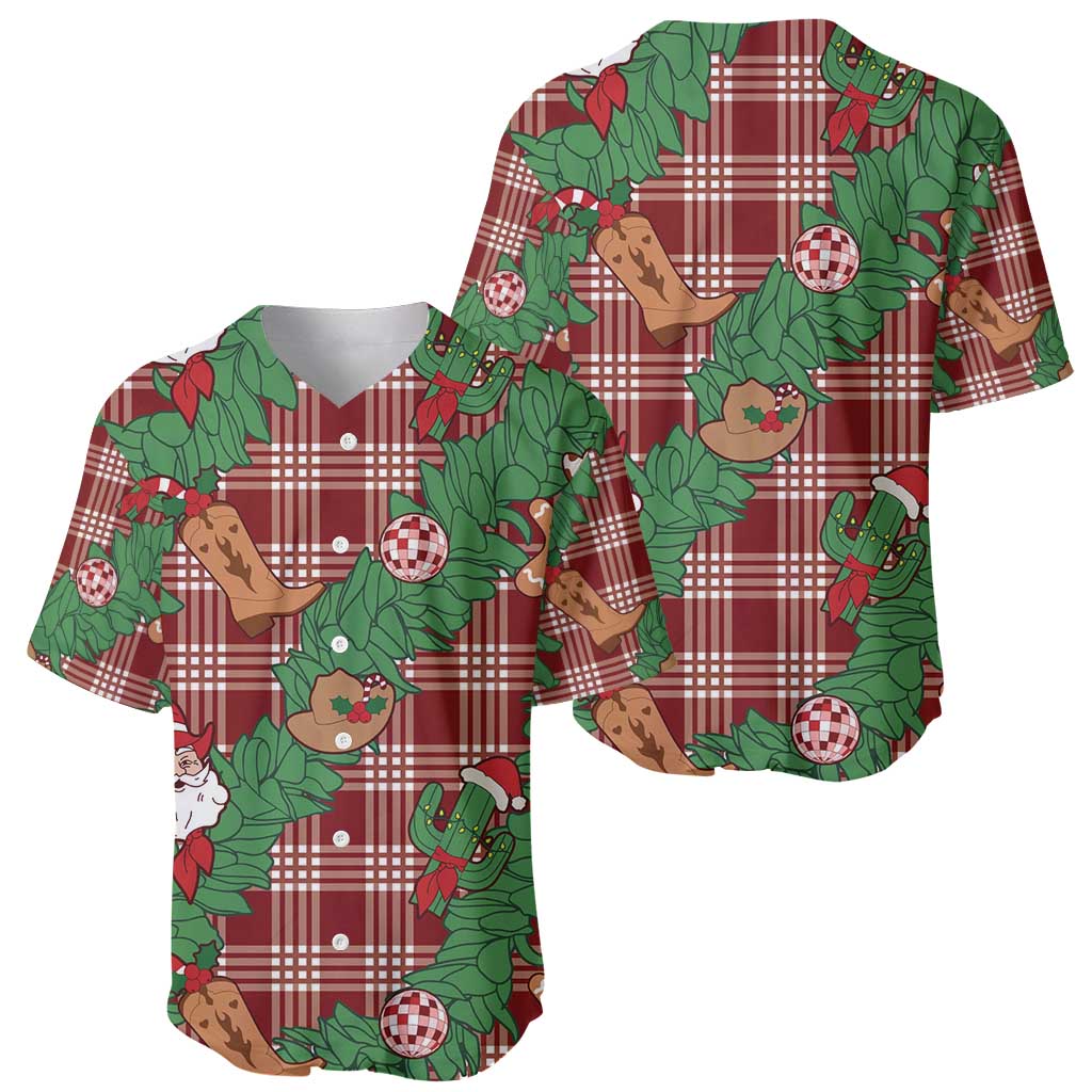 Red Palaka Hawaii Cowboy Christmas Baseball Jersey Paniolo Mix Maile Lei - Polynesian Pride