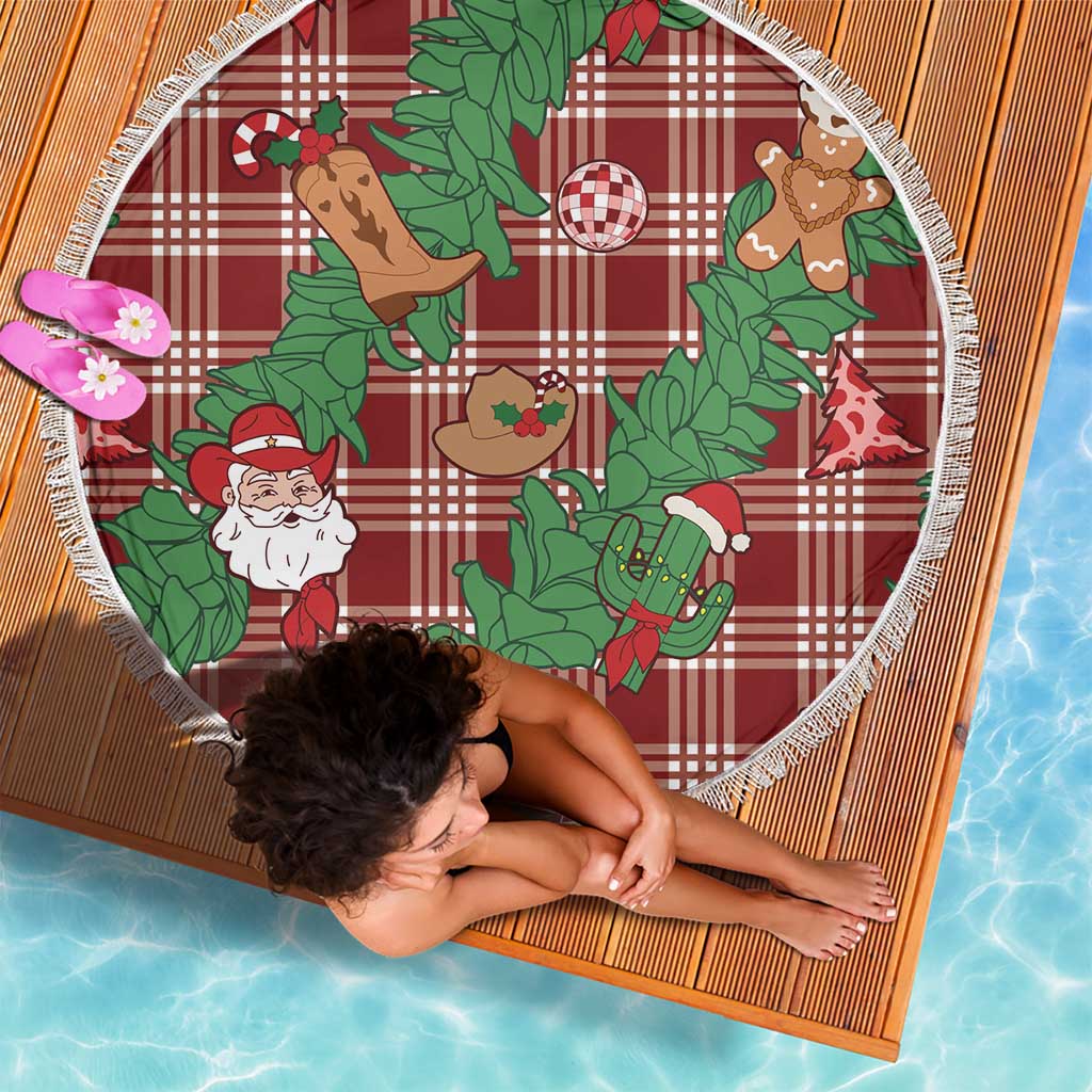 Red Palaka Hawaii Cowboy Christmas Beach Blanket Paniolo Mix Maile Lei - Polynesian Pride