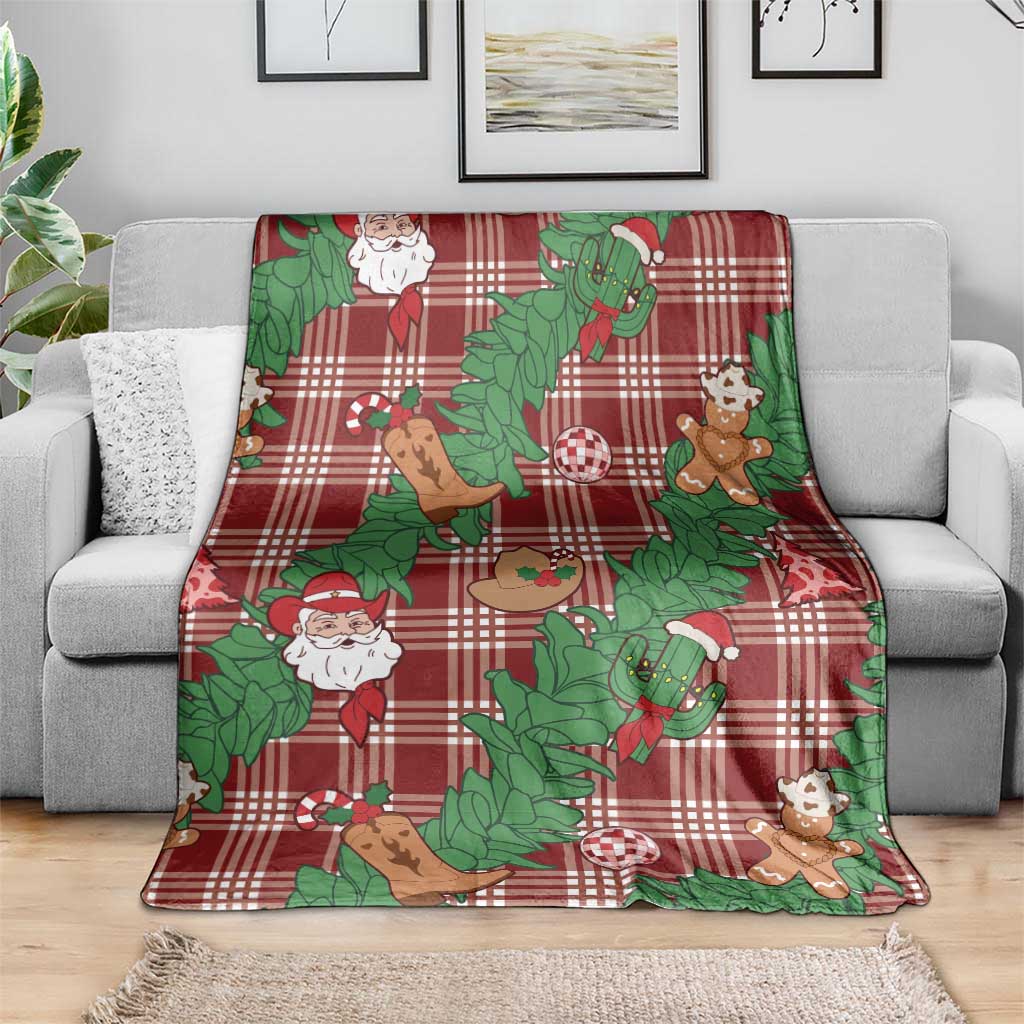 Red Palaka Hawaii Cowboy Christmas Blanket Paniolo Mix Maile Lei - Polynesian Pride